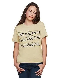 Spirit Halloween Adult Alphabet Wall T Shirt - Stranger Things -Easy Costumes Sales 01381979 d