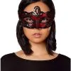 Spirit Halloween Red And Black Lace Sequin Eye Half Mask 2 Spirit Halloween Red And Black Lace Sequin Eye Half Mask -Easy Costumes Sales 01408558 a
