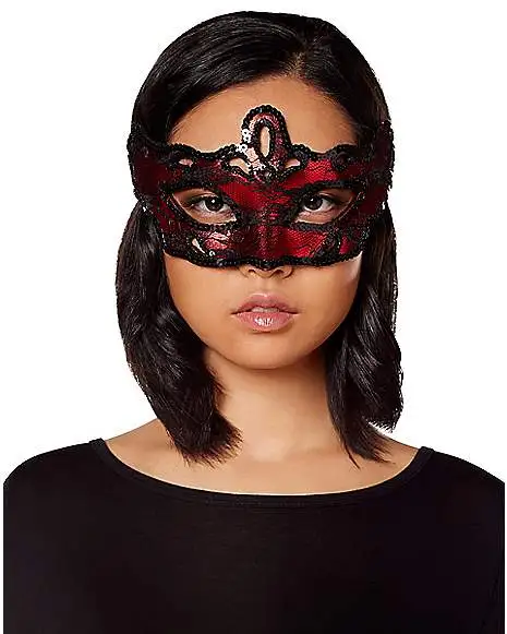 Spirit Halloween Red And Black Lace Sequin Eye Half Mask 3 Spirit Halloween Red And Black Lace Sequin Eye Half Mask