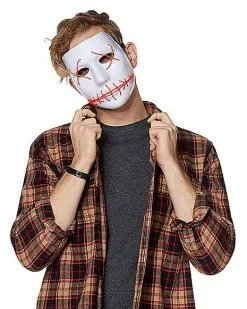 Spirit Halloween White And Red EL Wire Half Mask