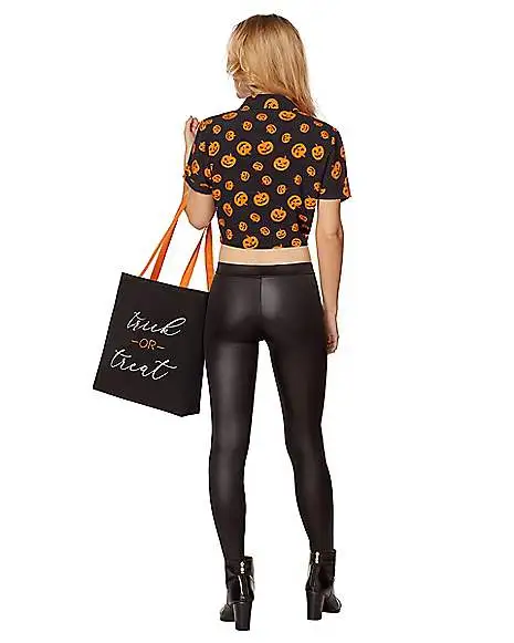 Spirit Halloween Adult Tie Front Pumpkin Shirt And Tote Bag 4 Spirit Halloween Adult Tie Front Pumpkin Shirt And Tote Bag - Image 2