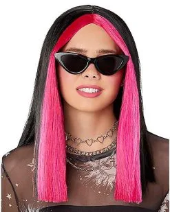 Spirit Halloween Pink And Black Money Piece Wig
