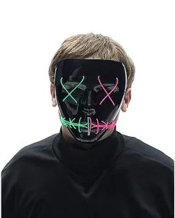 Spirit Halloween Light-Up El Wire Green And Pink Stitched Half Mask