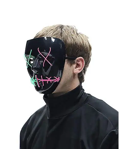 Spirit Halloween Light-Up El Wire Green And Pink Stitched Half Mask 4 Spirit Halloween Light-Up El Wire Green And Pink Stitched Half Mask - Image 2